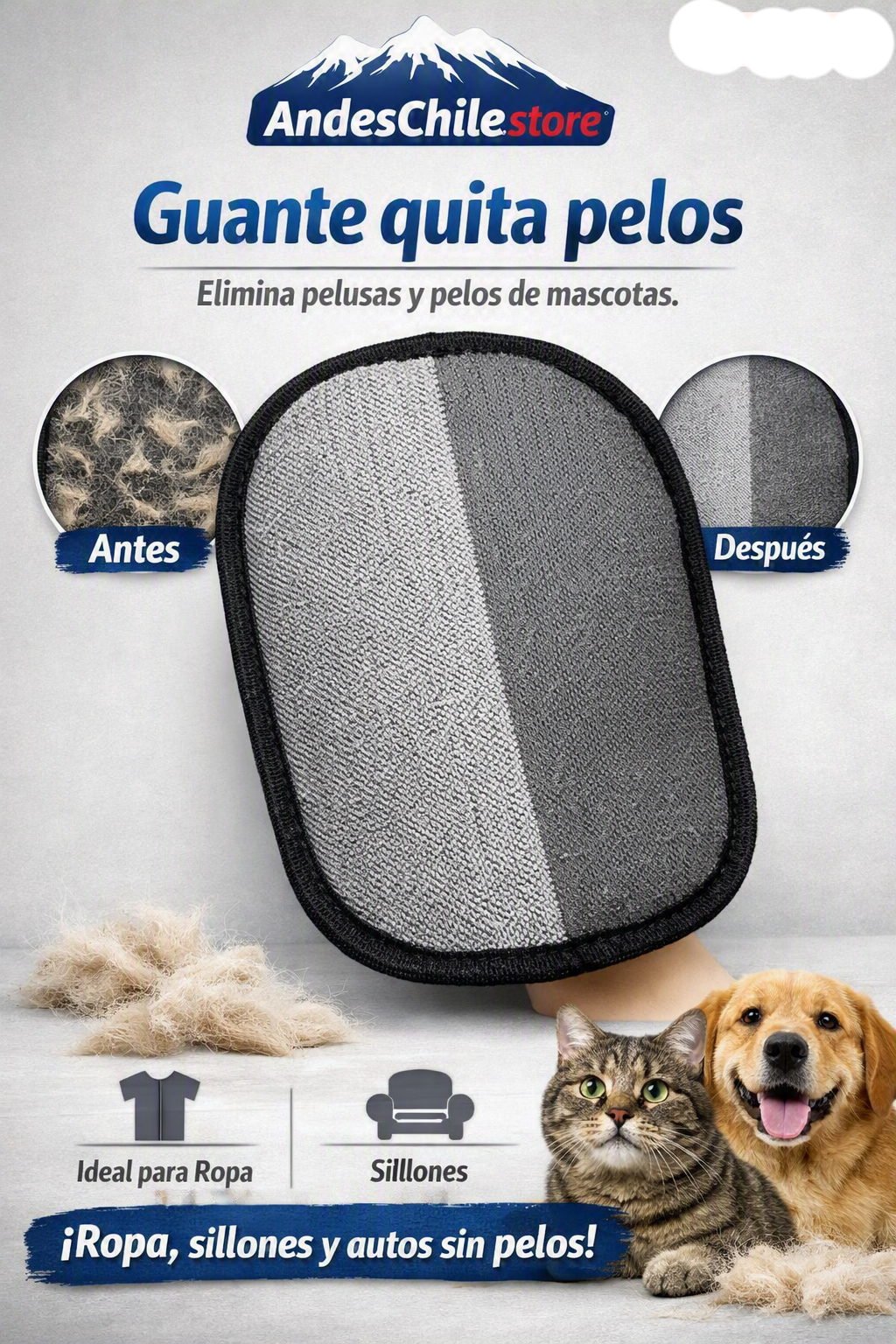 Guante Quita Pelos para Mascotas — Limpia Sofá, Ropa y Auto en Segundos