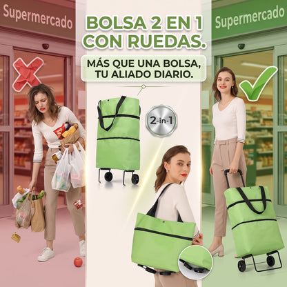 Bolso Plegable con Ruedas 2 en 1 – Carrito de Compras Convertible