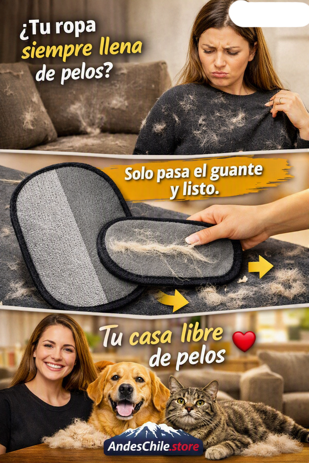 Guante Quita Pelos para Mascotas — Limpia Sofá, Ropa y Auto en Segundos
